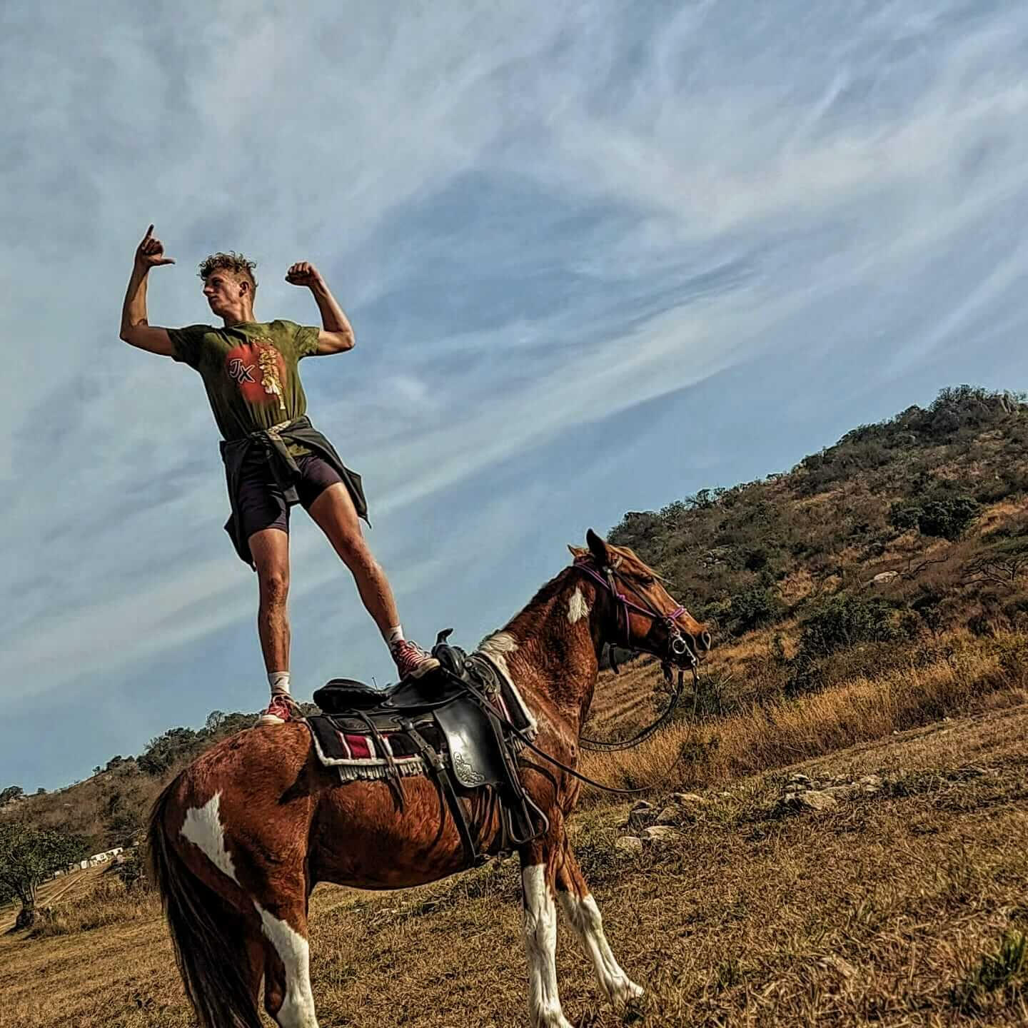 Jano actually standing on a horse and flexing